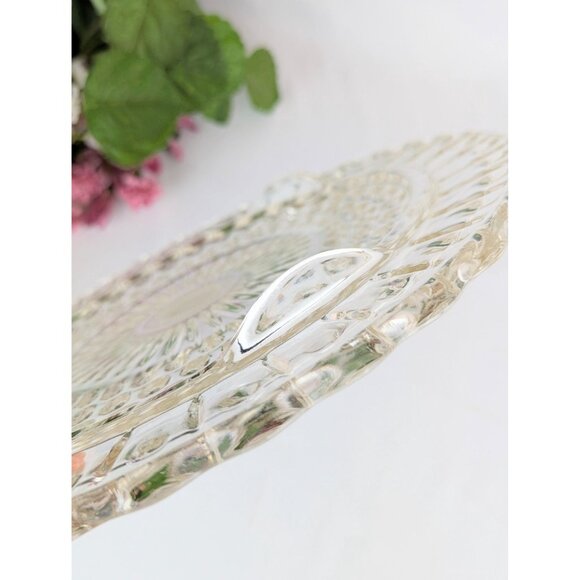 Vintage Clear Glass Round Cake Plate w/ Sunburst & Bubble Design 11.25" Retro - Picture 5 of 7